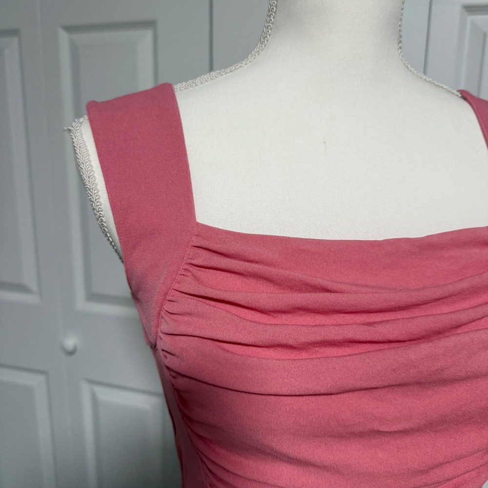 Y2K Classiques Center Silk Pink Ruched Tank Top Square neck Womens XS fairy - Picture 9 of 9